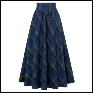 Victorian Maxi Skirt High Waist Elastic A-Line Long Skirt Side Pockets